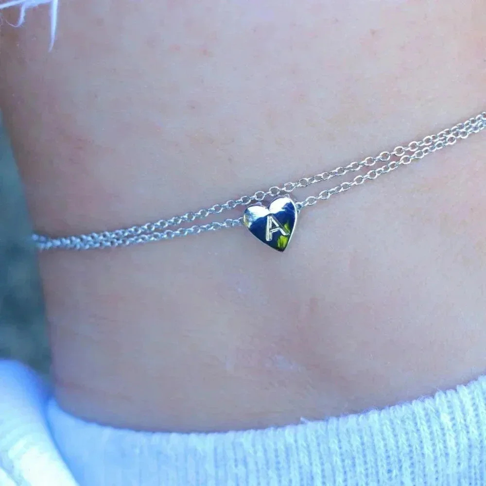 SILVER INITIAL ANKLET ❤️HEART CHARM PERSONALIZED ALPHABET DAINTY, ELDM22336 - Picture 9 of 13